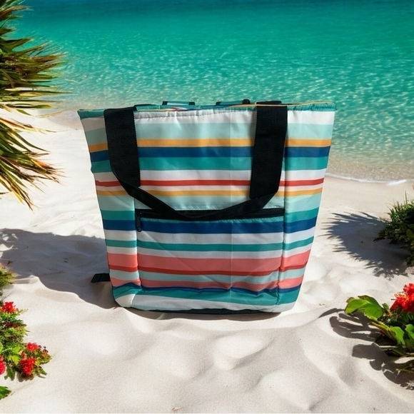 Unisex Lunch Backpack Generic Striped Cooler Backpack Insulated Portable Cooler - Picture 1 of 8